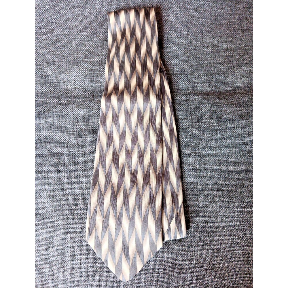 Tie 70s 80s 90s Y2K Mens Giorgio Moreschi Silk Brown Beige 4 Wide 59 Long